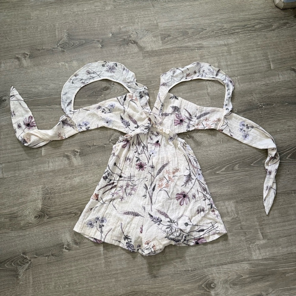 H&M Floral Print Romper - White and Purple